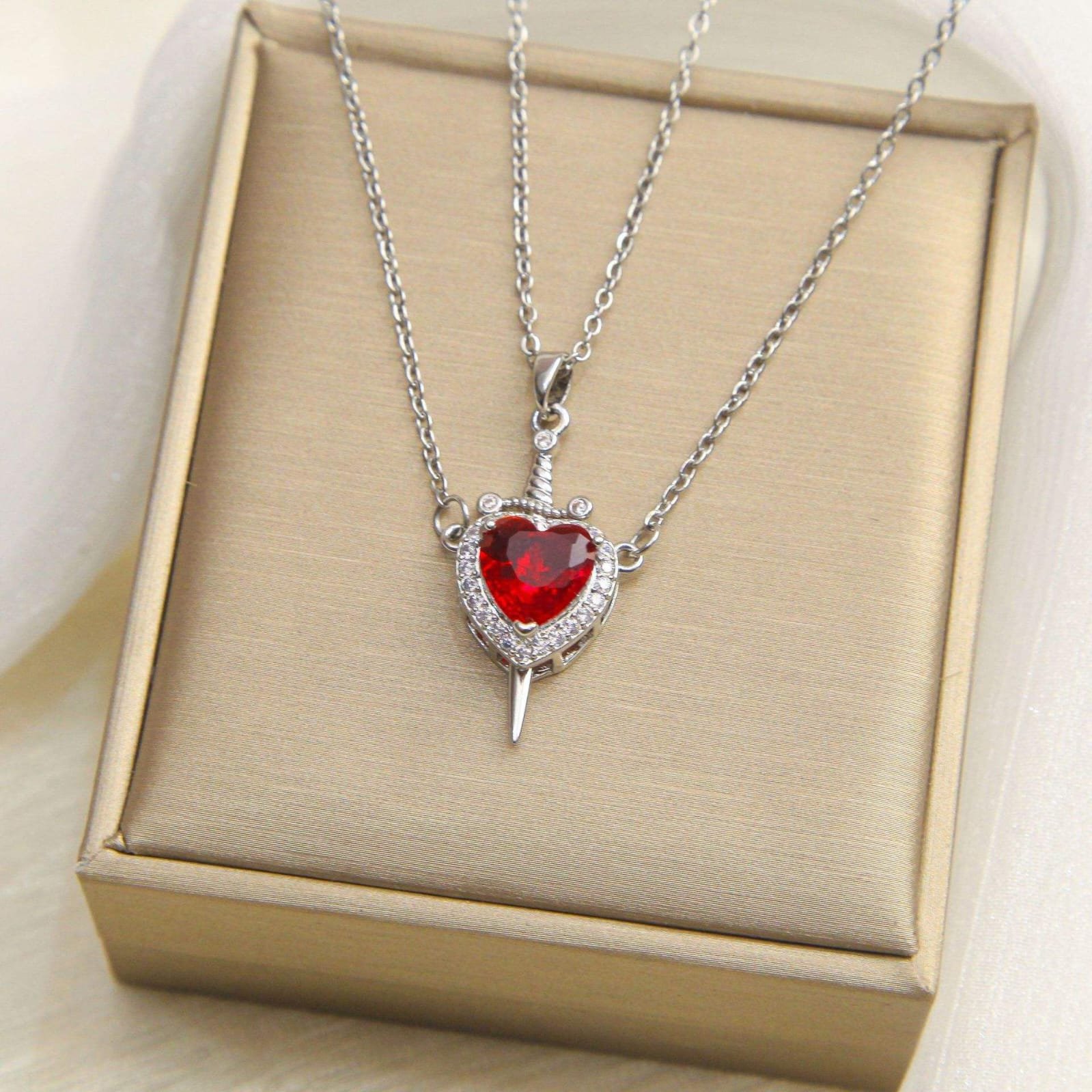 Heart & Sword Necklace Set